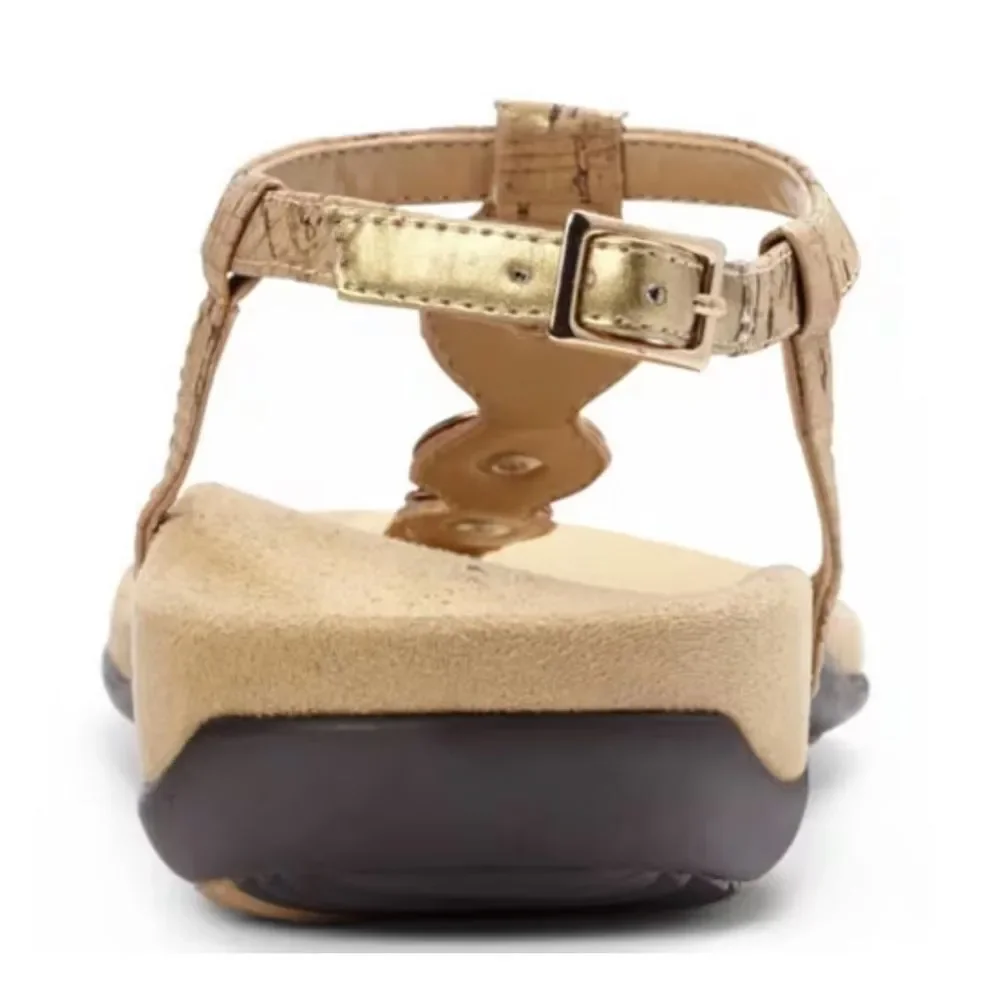 Vionic Tan Cork Lisbeth Sandals Leather Toe Post Silver Orthotic Shoes Size 10W